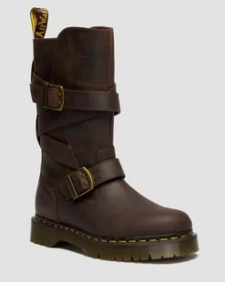 Anistone bikerboots i Crazy Horse-läder med två remmar in Mörkbrun
