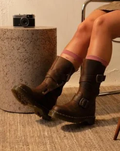 Anistone bikerboots i Crazy Horse-läder med två remmar in Mörkbrun