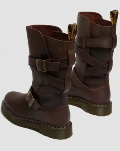 Anistone bikerboots i Crazy Horse-läder med två remmar in Mörkbrun