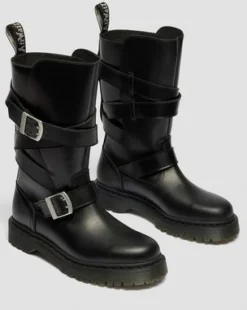 Anistone bikerboots i läder med två remmar in Svart