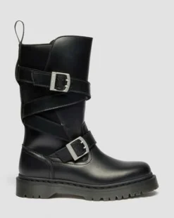 Anistone bikerboots i läder med två remmar in Svart