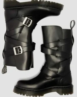 Anistone bikerboots i läder med två remmar in Svart