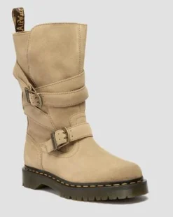 Anistone bikerboots i mocka med två remmar in Ruskea