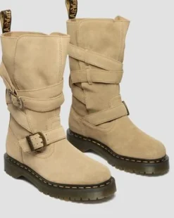 Anistone bikerboots i mocka med två remmar in Ruskea