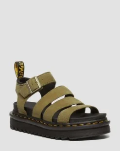 Blaire sandaler i tumlad nubuck in Muted Olive