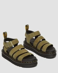Blaire sandaler i tumlad nubuck in Muted Olive