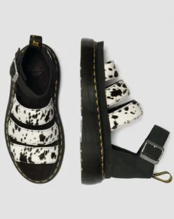 Clarissa Quad-sandaler i Hair On-läder in Cream & Svart
