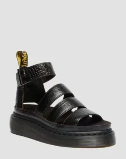 Clarissa Strap Croc-präglade lädersandaler med Quad-sula in Mörkbrun