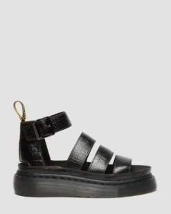 Clarissa Strap Croc-präglade lädersandaler med Quad-sula in Mörkbrun