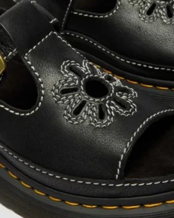 Dunnet Flower sandaler i fullkornigt läder in Svart