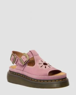 Dunnet Flower-sandaler i nubuckläder med platformsula in Puderrosa