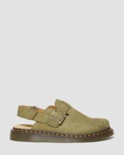 Jorge II mules i tumlat nubuckläder och bakre rem in Muted Olive