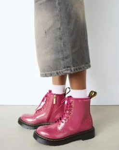 JUNIOR 1460-KÄNGOR I GLITTRIGT LACKLÄDER in Rosa, Silver & Guldfärgad