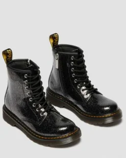 JUNIOR 1460-KÄNGOR I GLITTRIGT LACKLÄDER in Svart & Silver