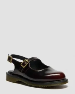Madaline Mary Jane Slingback-skor i Rub Off-läder in Cherry Red