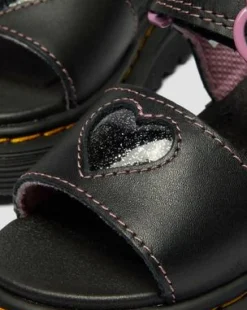 Marlowe II remskor i läder med glitterhjärta - Småbarn in Svart