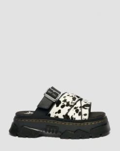 Mattison Slide-sandaler i Dalmatian Hair On-läder in Cream & Svart
