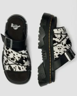 Mattison Slide-sandaler i Dalmatian Hair On-läder in Cream & Svart
