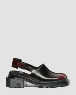 Maybole Square Toe Rub Off lädermules in Cherry Red