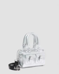 Mini-handväska väska i silverfärgat Patent Lamper-läder in Silver