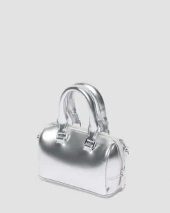 Mini-handväska väska i silverfärgat Patent Lamper-läder in Silver