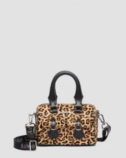 Mini-väska med topphandtag och leopardmönster in Svart & Ruskea