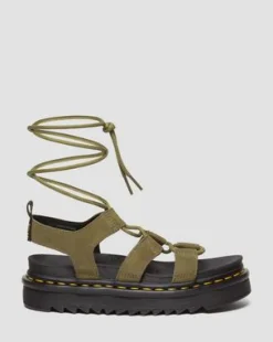Nartilla gladiatorsandaler i tumlat nubuckläder in Muted Olive