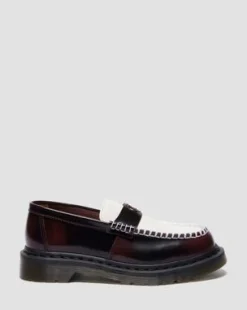 PENTON HEART-LOAFERS I TVÅFÄRGAT LÄDER MED RUB-OFF in Cherry Red & Vit