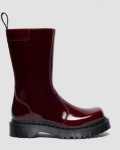 Rejena Laquered Leather Boots in Cherry Red