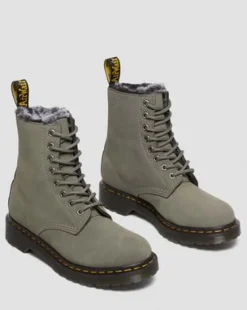 1460 Serena fuskpälsfodrade snörkängor i Nubuck-läder in Nickel Grey