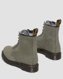 1460 Serena fuskpälsfodrade snörkängor i Nubuck-läder in Nickel Grey