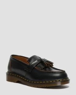Vintage Adrian Quilon loafers med tofs i läder in Svart