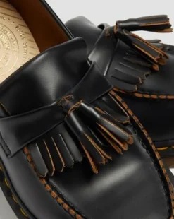 Vintage Adrian Quilon loafers med tofs i läder in Svart
