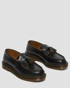 Vintage Adrian Quilon loafers med tofs i läder in Svart