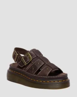 Wrenlie Open Toe Fisherman-sandaler i Grizzly-läder med platformsula in Mörkbrun