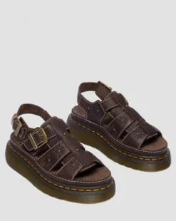 Wrenlie Open Toe Fisherman-sandaler i Grizzly-läder med platformsula in Mörkbrun