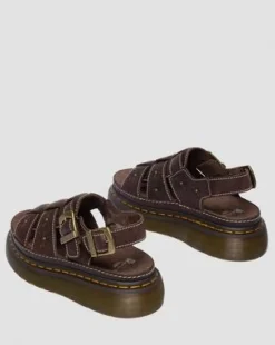 Wrenlie Open Toe Fisherman-sandaler i Grizzly-läder med platformsula in Mörkbrun